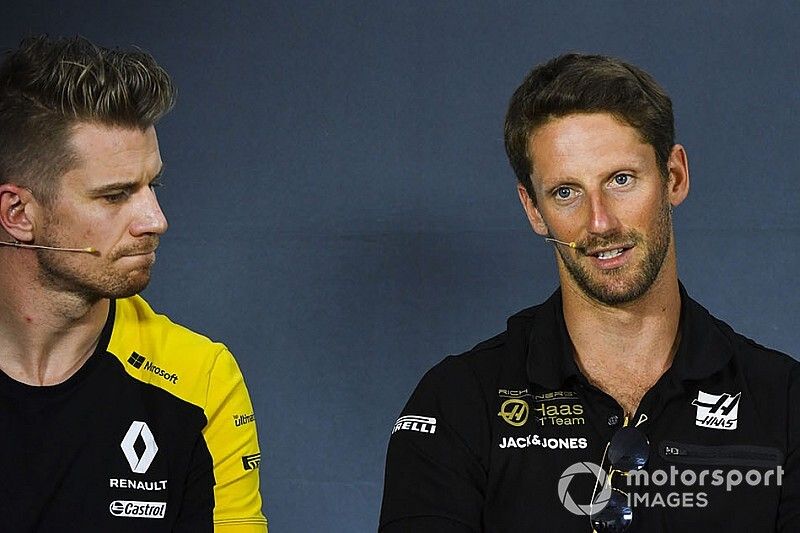 Nico Hulkenberg, Renault F1 Team, Romain Grosjean, Haas F1 and Pierre Gasly, Red Bull Racing in Press Conference 