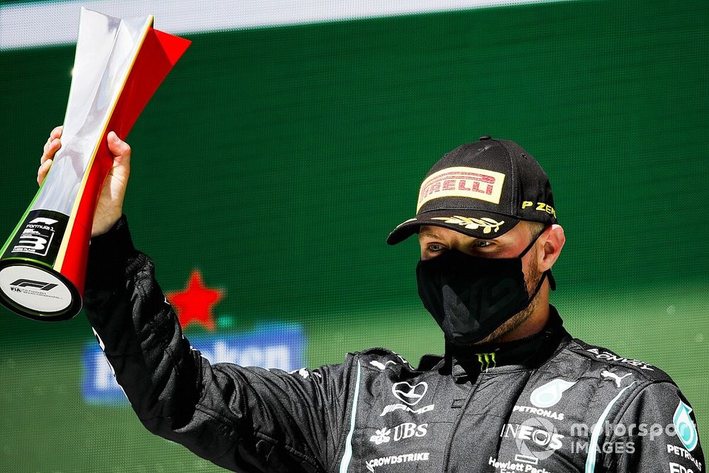 Valtteri Bottas, Mercedes, 3rd position, with his trophy