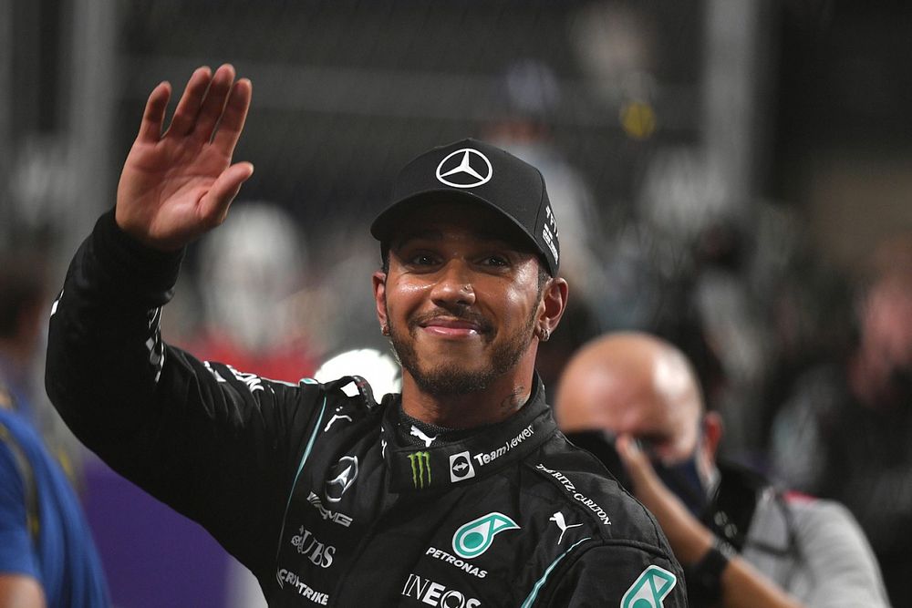 Pole man Lewis Hamilton, Mercedes, celebrates