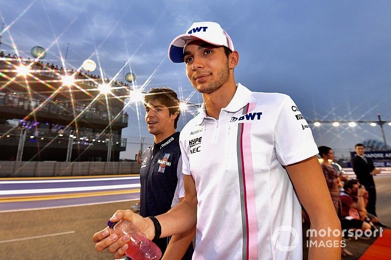 Esteban Ocon, Racing Point Force India F1 Team and Lance Stroll, Williams Racing on drivers parade 