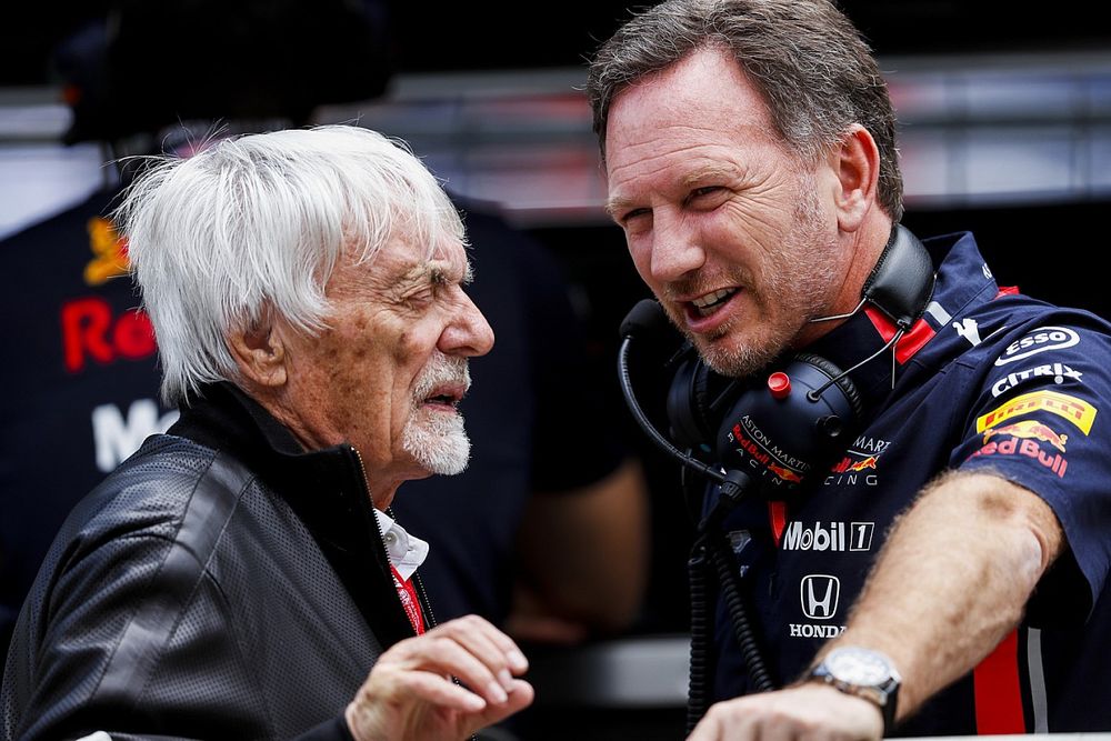 Bernie Ecclestone, Chairman Emiritus of Formula 1, and Christian Horner, Team Principal, Red Bull Racing