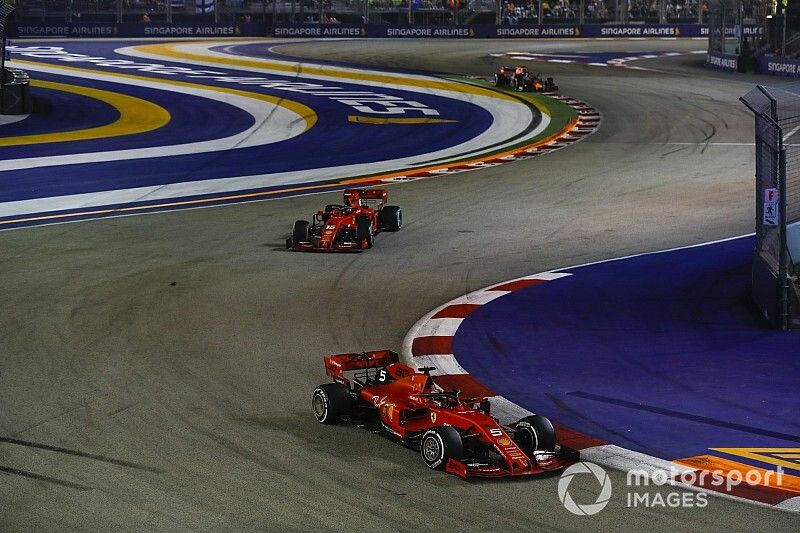 Sebastian Vettel, Ferrari SF90, en Charles Leclerc, Ferrari SF90