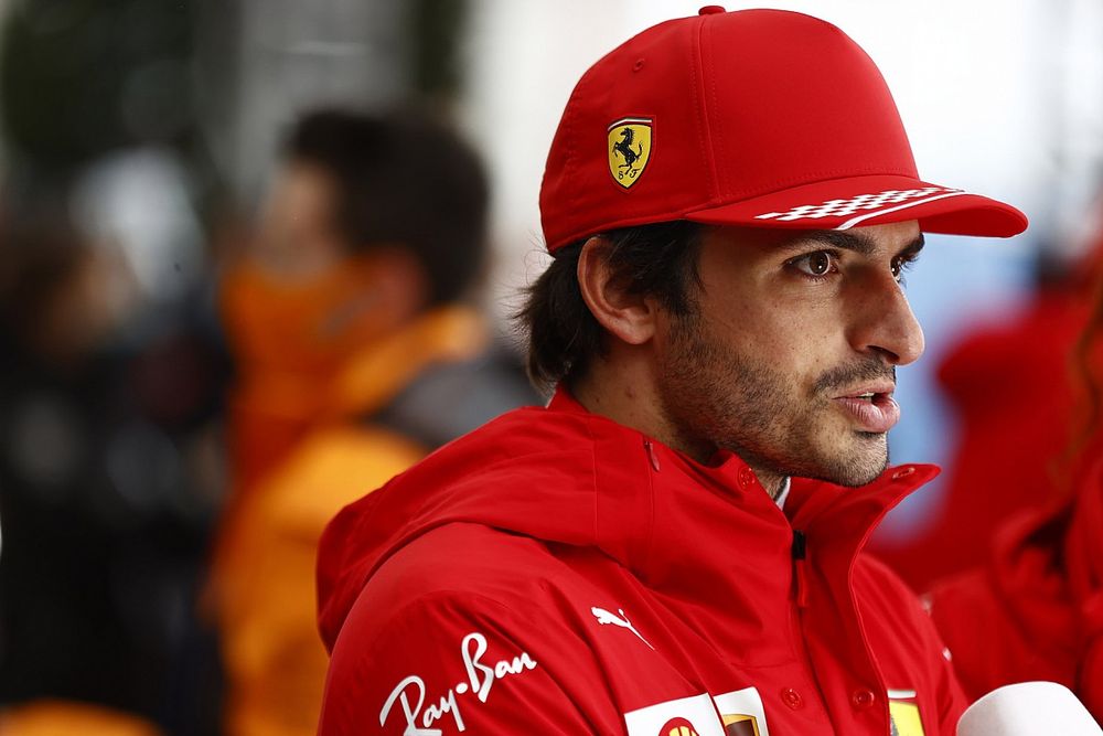 Carlos Sainz Jr., Ferrari, is interviewed after the race