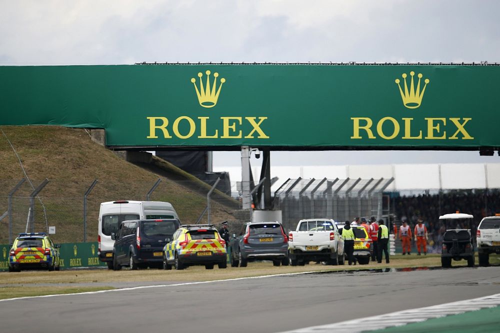 Police at the circuit dealing with potential protestors