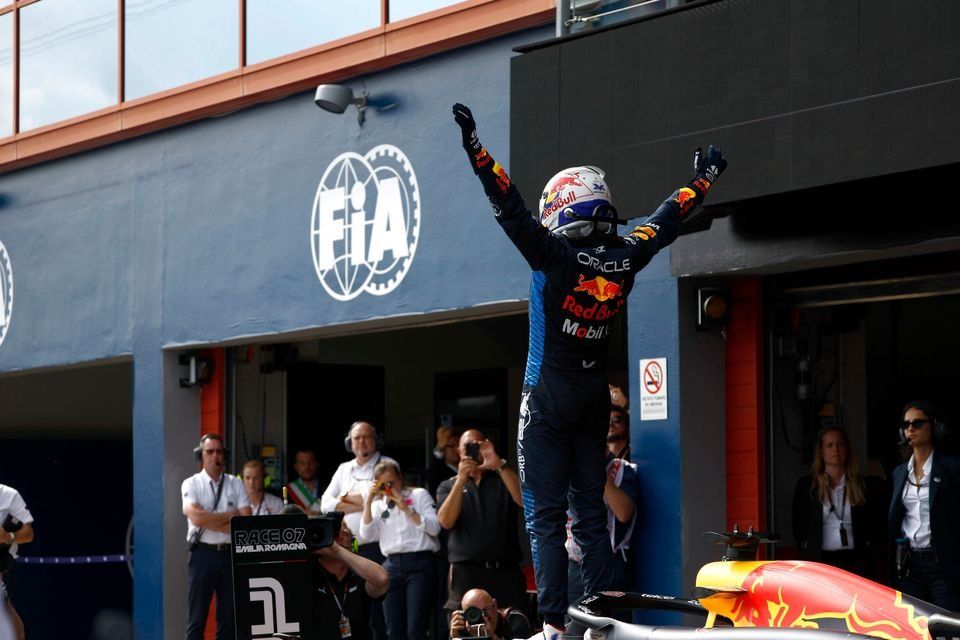 Max Verstappen, Red Bull Racing, 1st position, celebrates on arrival in Parc Ferme