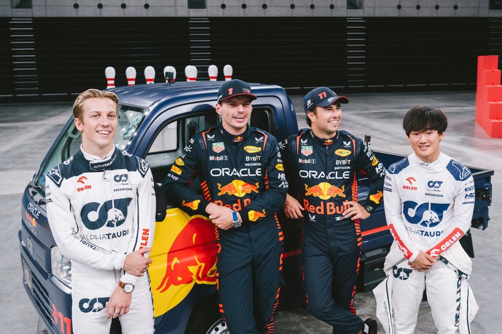 Liam Lawson, Scuderia AlphaTauri, Max Verstappen, Red Bull Racing, Sergio Perez, Red Bull Racing, Yuki Tsunoda, Scuderia AlphaTauri
