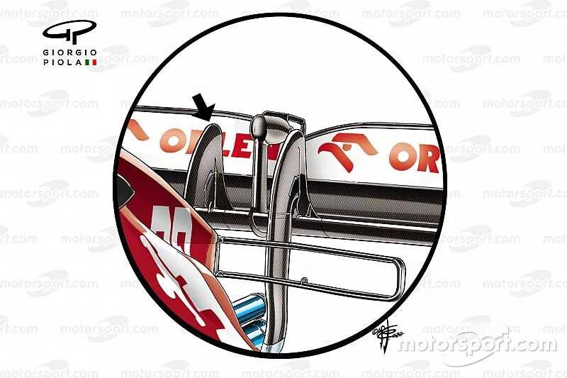 Vue d&eacute;taill&eacute;e du pilier de l'aileron arri&egrave;re de l'Alfa Romeo Racing C39 