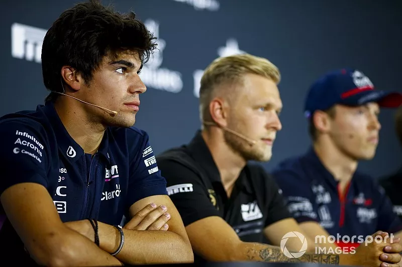 Lance Stroll, Racing Point, Kevin Magnussen, Haas F1 and Daniil Kvyat, Toro Rosso in the Press Conference 