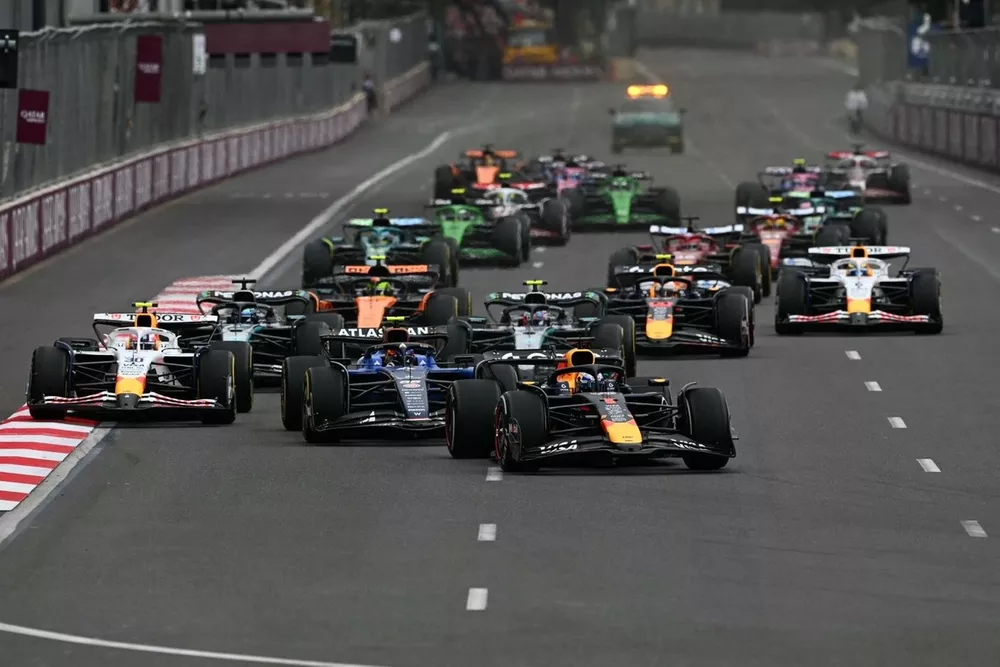 Driverrs take the start of the Formula One Azerbaijan Grand Prix 