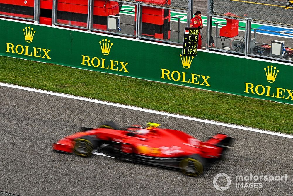 Charles Leclerc, Ferrari SF1000, passes his pit board