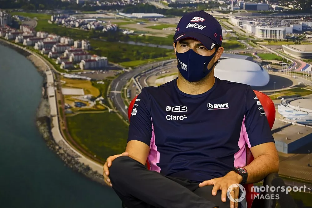 Sergio Perez, Racing Point in the press conference 