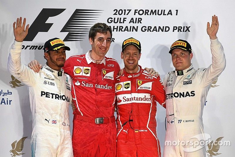 Podium: winner Sebastian Vettel, Ferrari, second place Lewis Hamilton, Mercedes AMG F1, third place Valtteri Bottas, Mercedes AMG F1