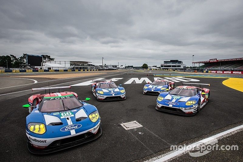 The four Ford Chip Ganassi Racing Ford GT pose