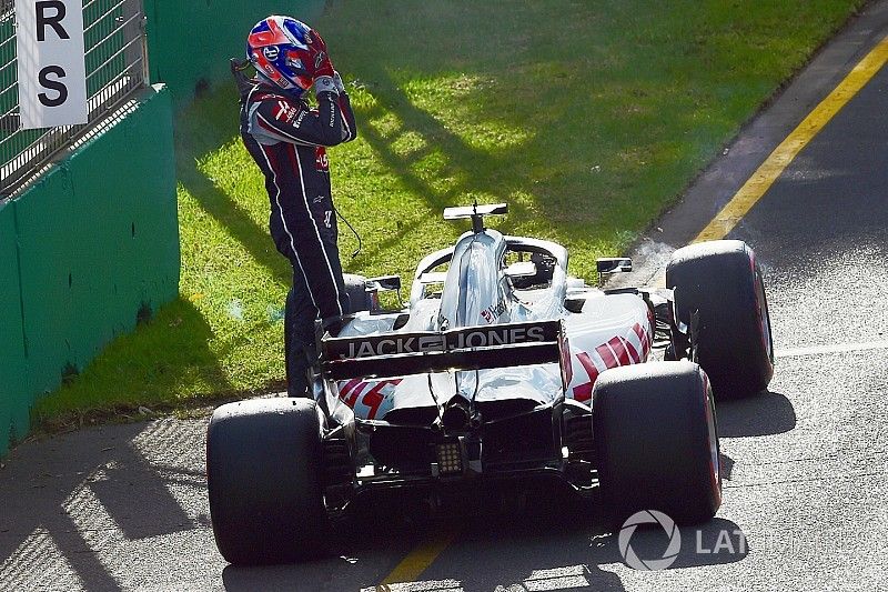 Romain Grosjean, Haas F1 Team VF-18 después del abandono