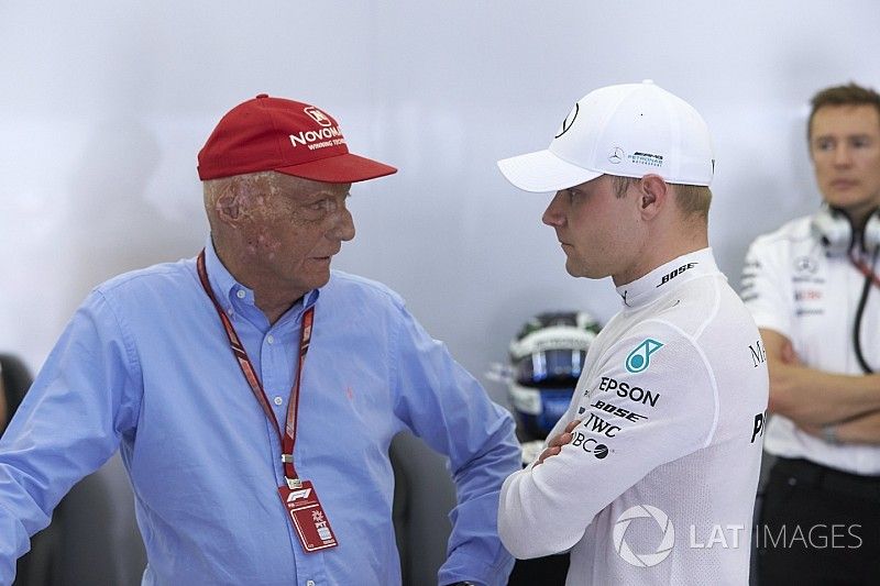 Niki Lauda, Non-Executive Chairman, Mercedes AMG, with Valtteri Bottas, Mercedes AMG F1