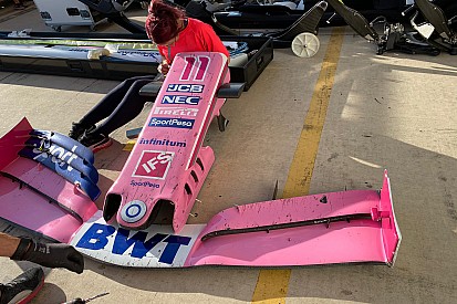 Así quedó el alerón de Pérez tras el choque con Kvyat