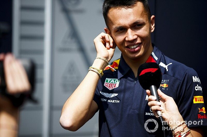 Alex Albon, Red Bull Racing speaks to the media