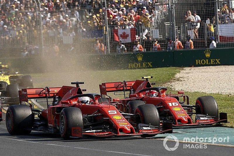 Sebastian Vettel, Ferrari SF90, Charles Leclerc, Ferrari SF90, Max Verstappen, Red Bull Racing RB15, Nico Hulkenberg, Renault F1 Team R.S. 19, y el resto de la parrilla