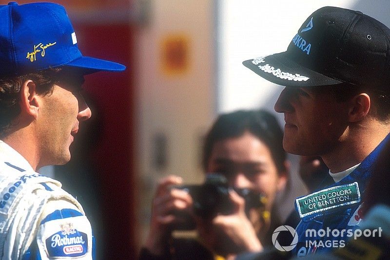 Ayrton Senna, Williams; Michael Schumacher, Benetton