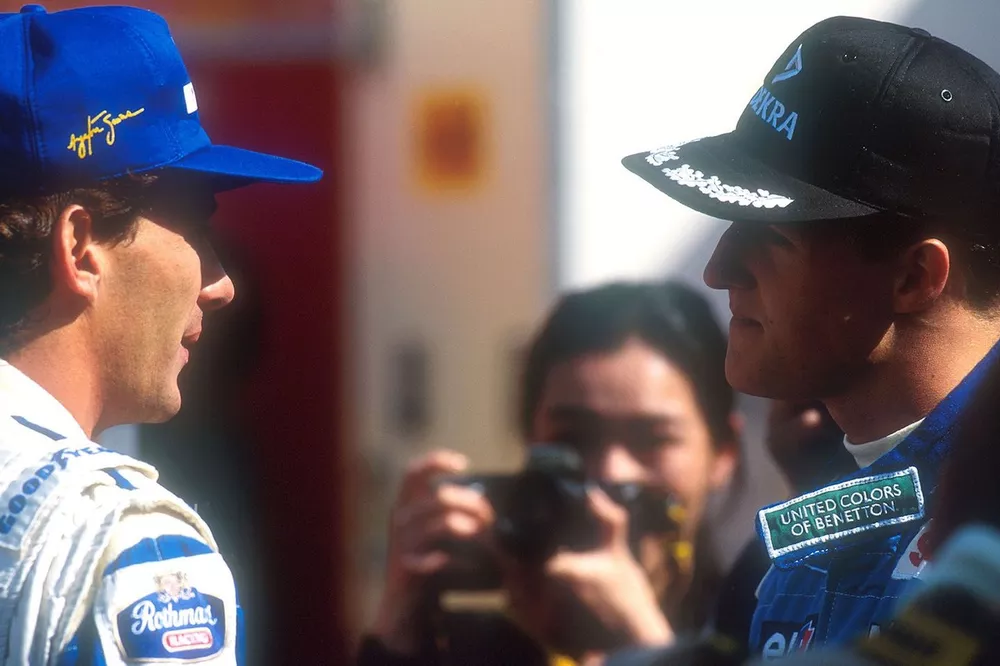 Ayrton Senna, Williams; Michael Schumacher, Benetton
