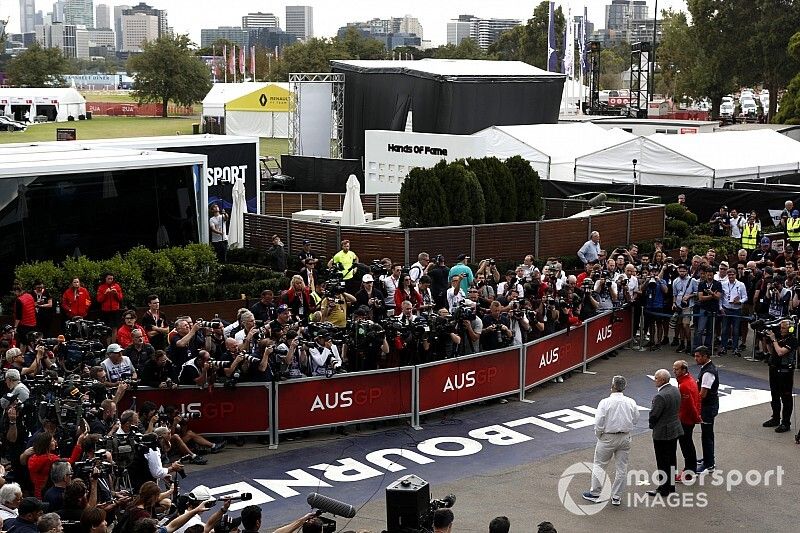 The world's media assemble for a press conference discussing the cancellation of the Australian Grand Prix