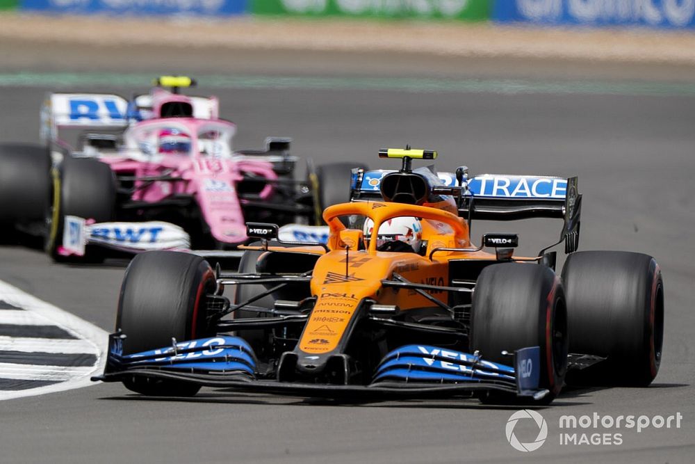 Lando Norris, McLaren MCL35, Lance Stroll, Racing Point RP20