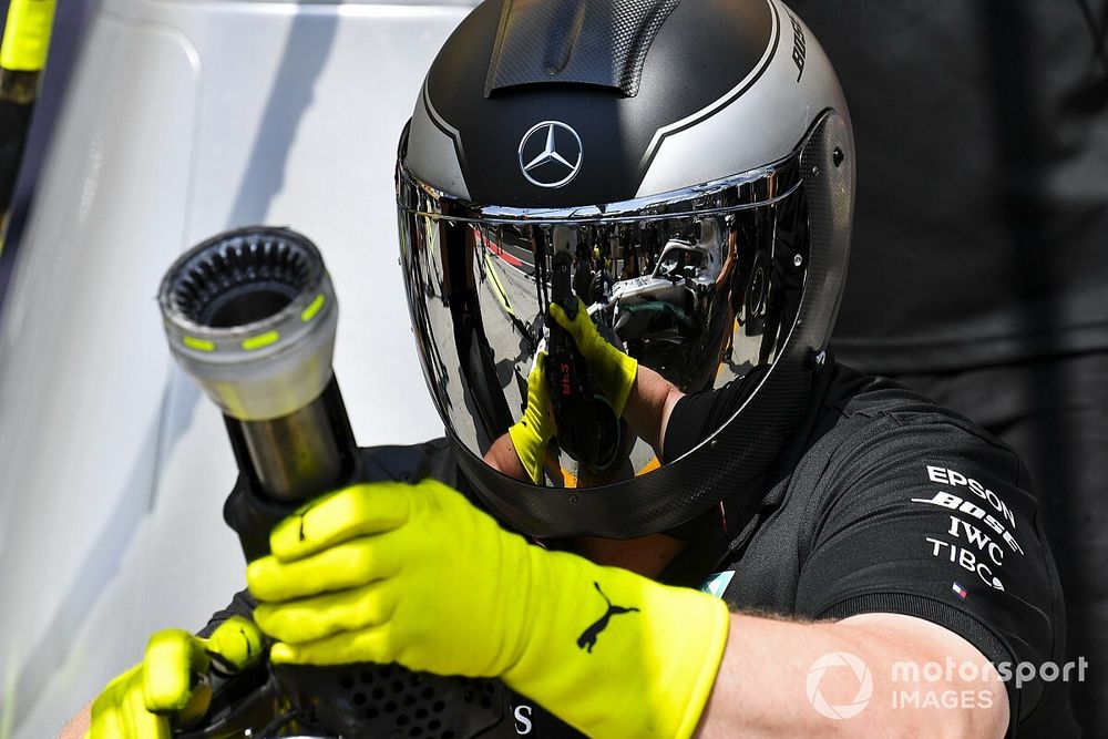 Mechanic during Mercedes AMG F1 pit stop practice