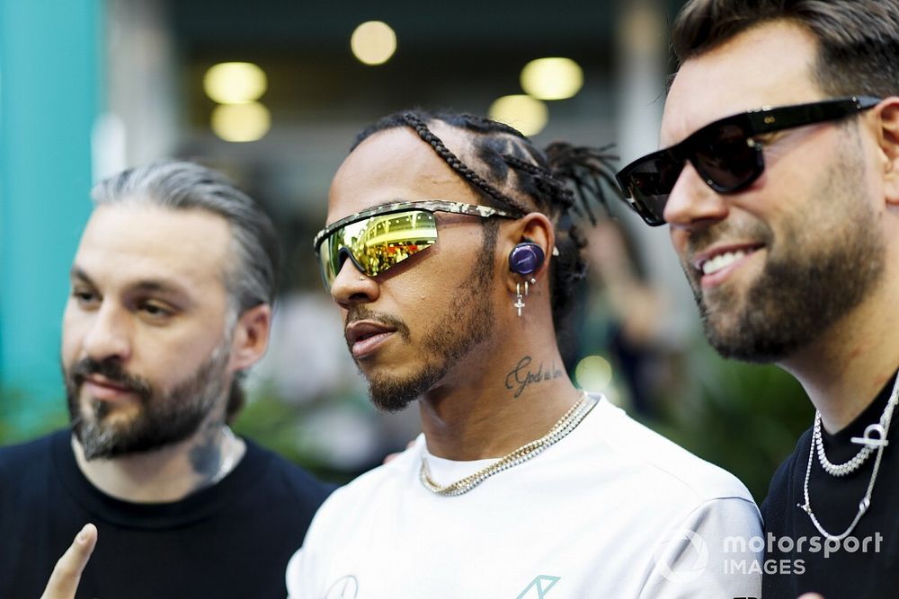 Lewis Hamilton, Mercedes AMG F1 poses for a photograph with Swedish House Mafia, DJs