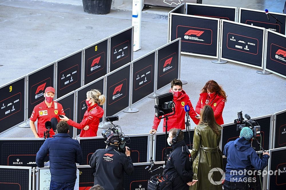 Sebastian Vettel, Ferrari and Charles Leclerc, Ferrari speak to the media