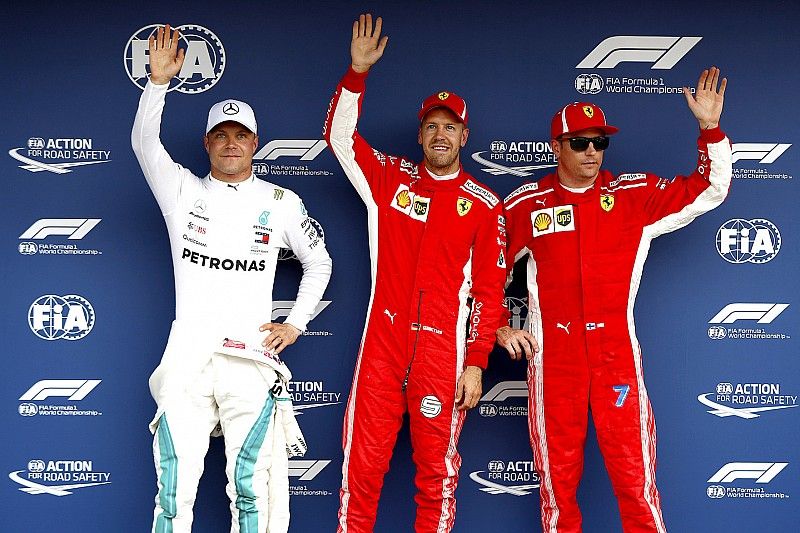 Sebastian Vettel, Ferrari, Valtteri Bottas, Mercedes AMG F1, Kimi Raikkonen, Ferrari