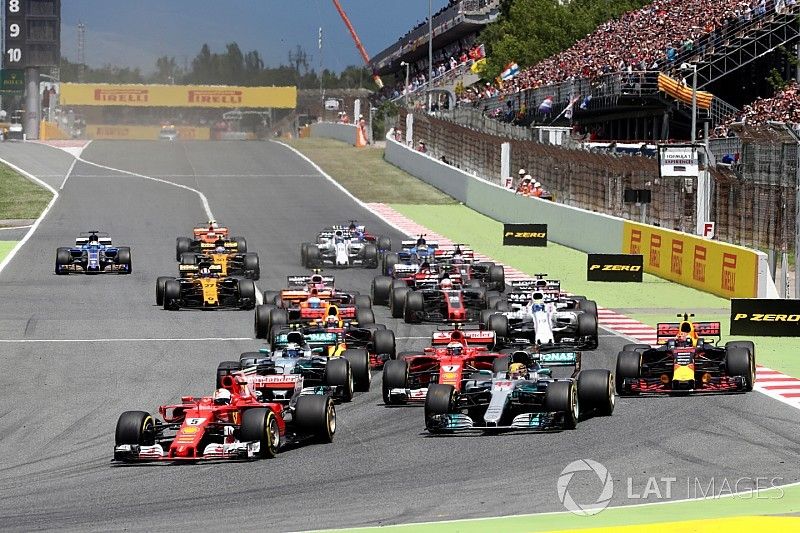 Sebastian Vettel, Ferrari SF70H leads at the start of the race