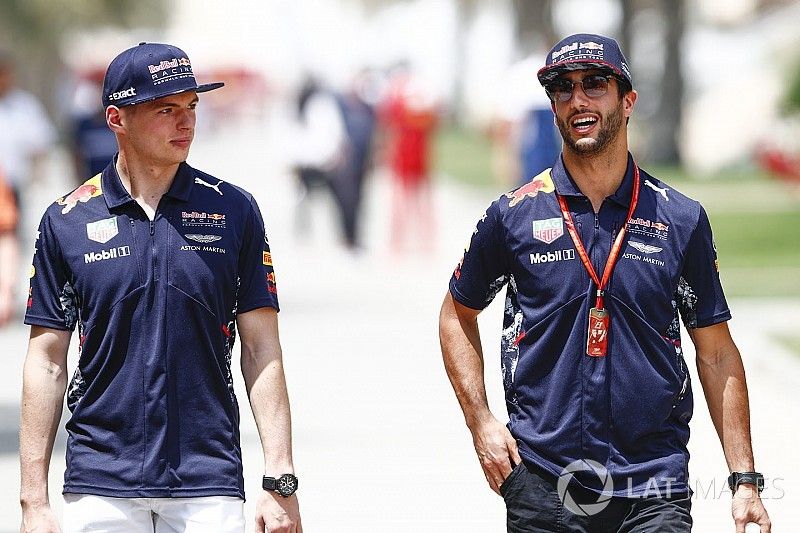 Max Verstappen, Red Bull Racing, with Daniel Ricciardo, Red Bull Racing