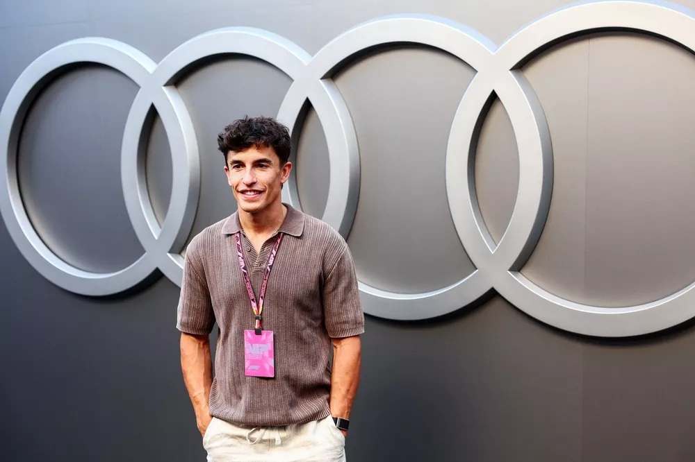 Marc Marquez visits the Audi F1 Team garage.