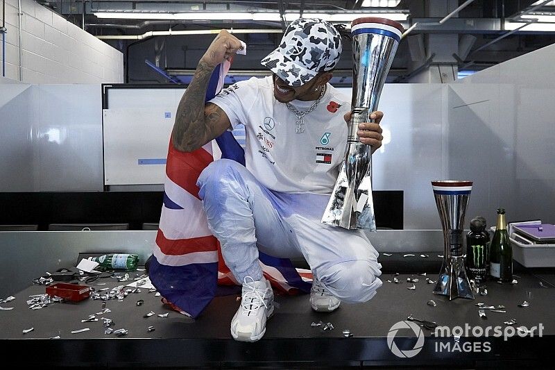 Lewis Hamilton, Mercedes AMG F1, celebrates winning the world championship