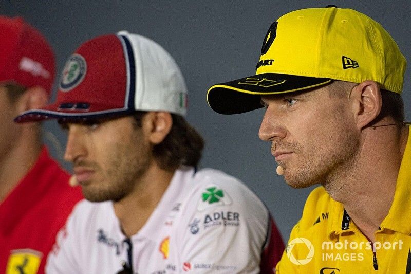 Nico Hulkenberg, Renault F1 Team, Antonio Giovinazzi, Alfa Romeo Racing and Sebastian Vettel, Ferrari in the Press Conference 