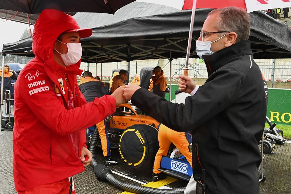 Charles Leclerc, Ferrari, with Stefano Domenicali, CEO, Formula 1