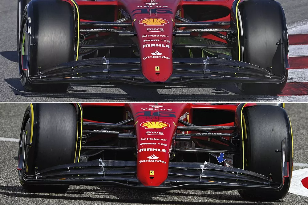 Ferrari F1-75 front wing comparison