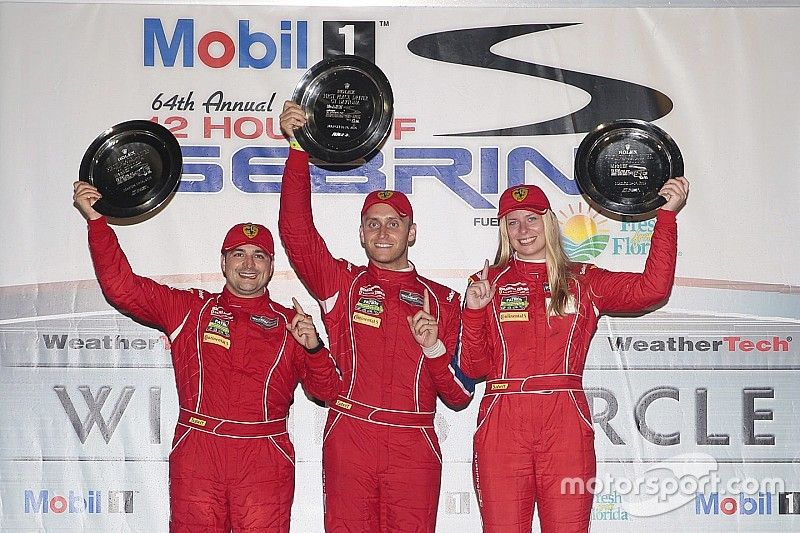 GTD podium: winners Christina Nielsen, Alessandro Balzan, Jeff Segal, Scuderia Corsa