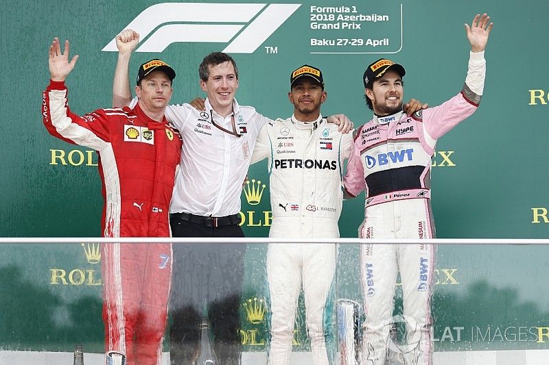 Kimi Raikkonen, Ferrari, Lewis Hamilton, Mercedes AMG F1, Sergio Perez, Force India