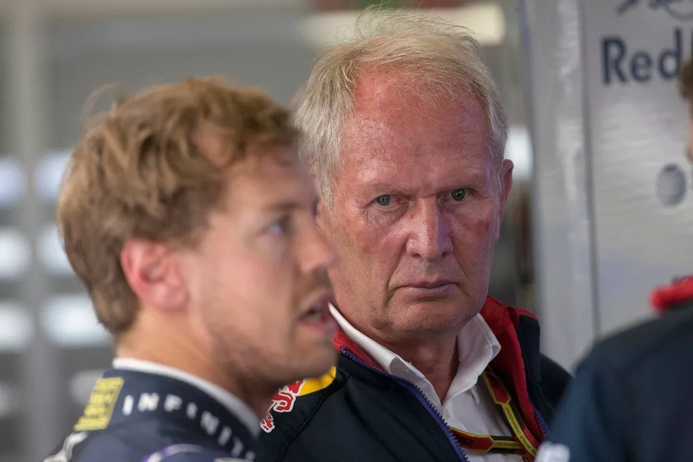 El Dr. Helmut Marko con Sebastian Vettel, Red Bull Racing