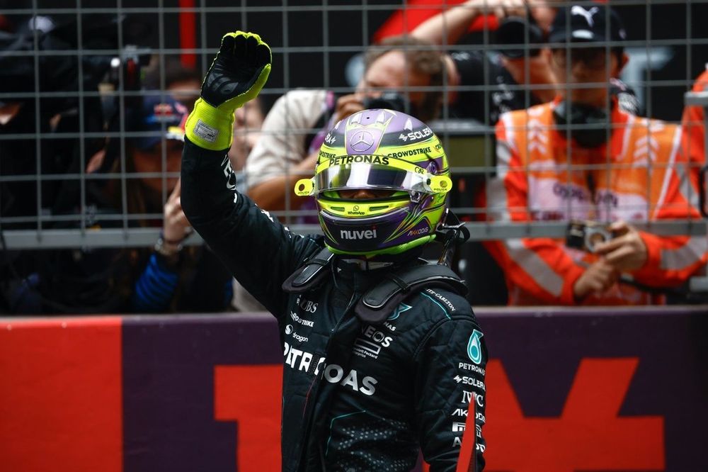 Lewis Hamilton, Mercedes-AMG F1 Team, 2nd position, celebrates after the Sprint