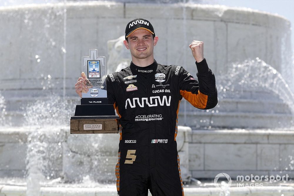 Race winner Patricio O'Ward, Arrow McLaren SP Chevrolet