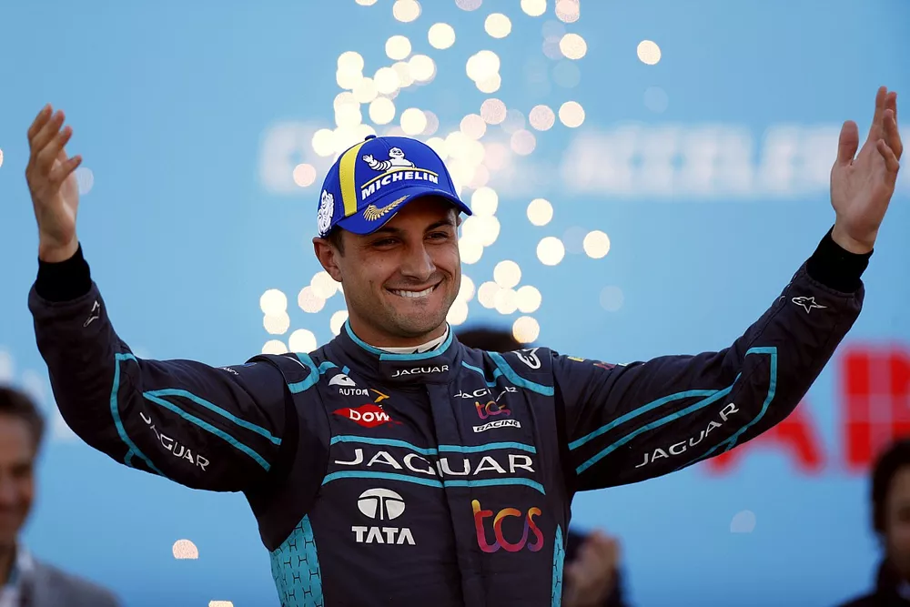 Race winner Mitch Evans, Jaguar Racing celebrates on the podium