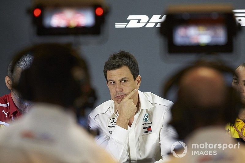 Toto Wolff, Executive Director (Business), Mercedes AMG, in the team principals Press Conference