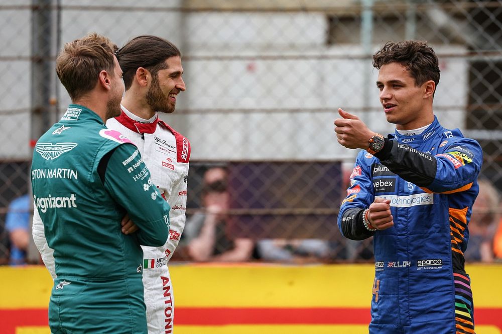 Sebastian Vettel, Aston Martin, Antonio Giovinazzi, Alfa Romeo Racing, Lando Norris, McLaren 