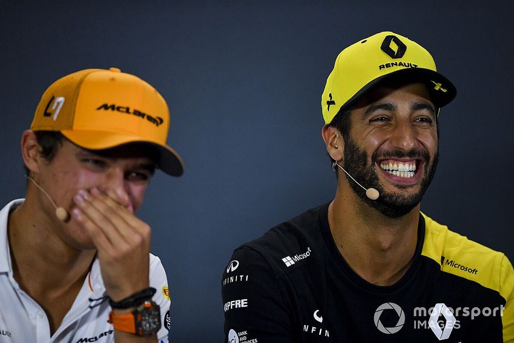 Daniel Ricciardo, Renault F1 Team et Lando Norris, McLaren, en conférence de presse