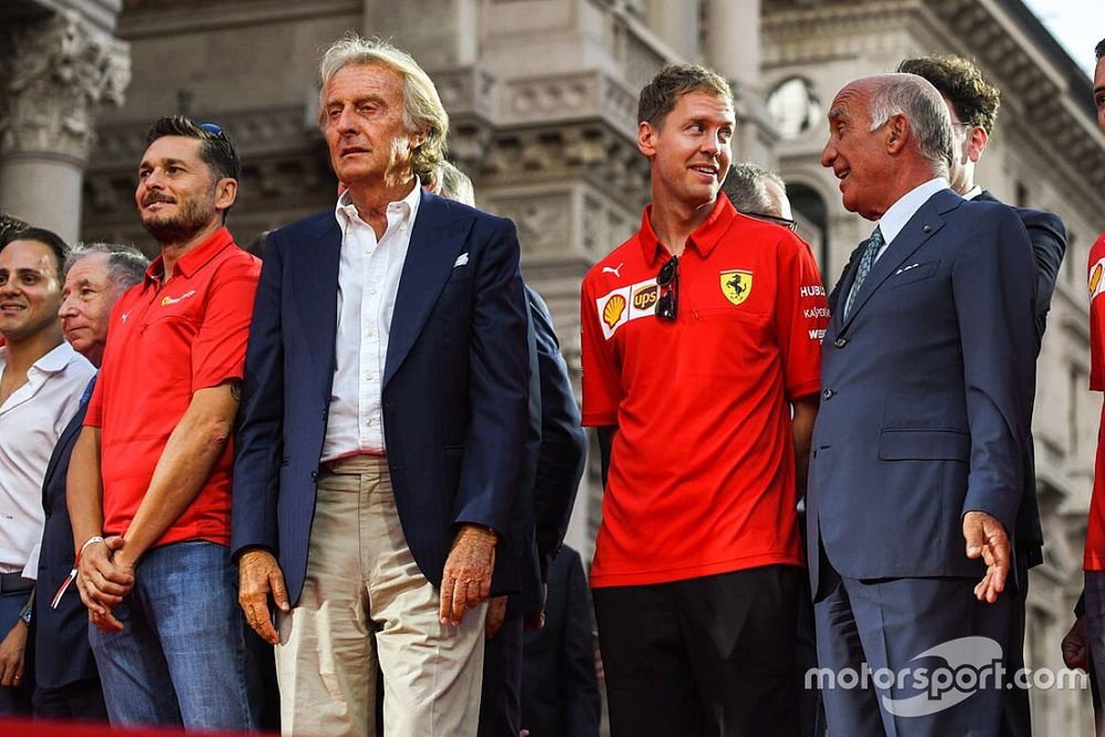 Giancarlo Fisichella, Luca di Montezemolo, and Sebastian Vettel, Ferrari