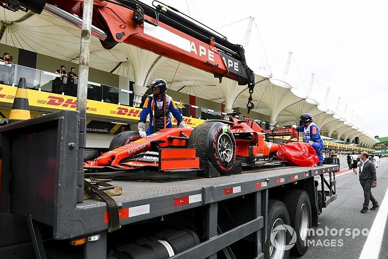 Monoplaza dañado de Sebastian Vettel, Ferrari SF90