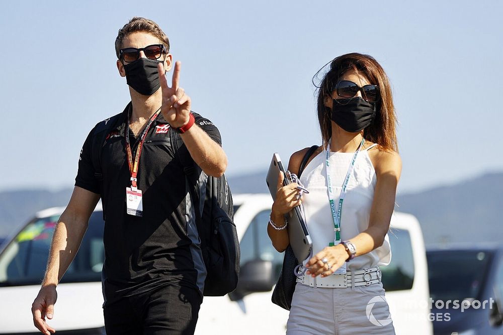 Romain Grosjean, Haas arrives at the track with his wife Marion Jolles