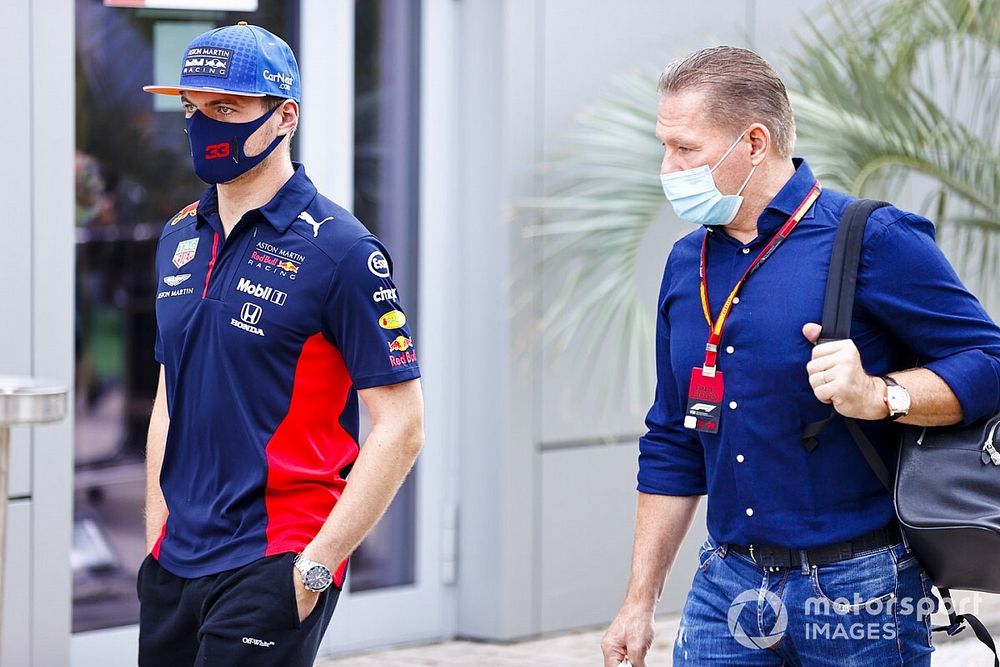 Max Verstappen, Red Bull Racing and Jos Verstappen arrive in the paddock